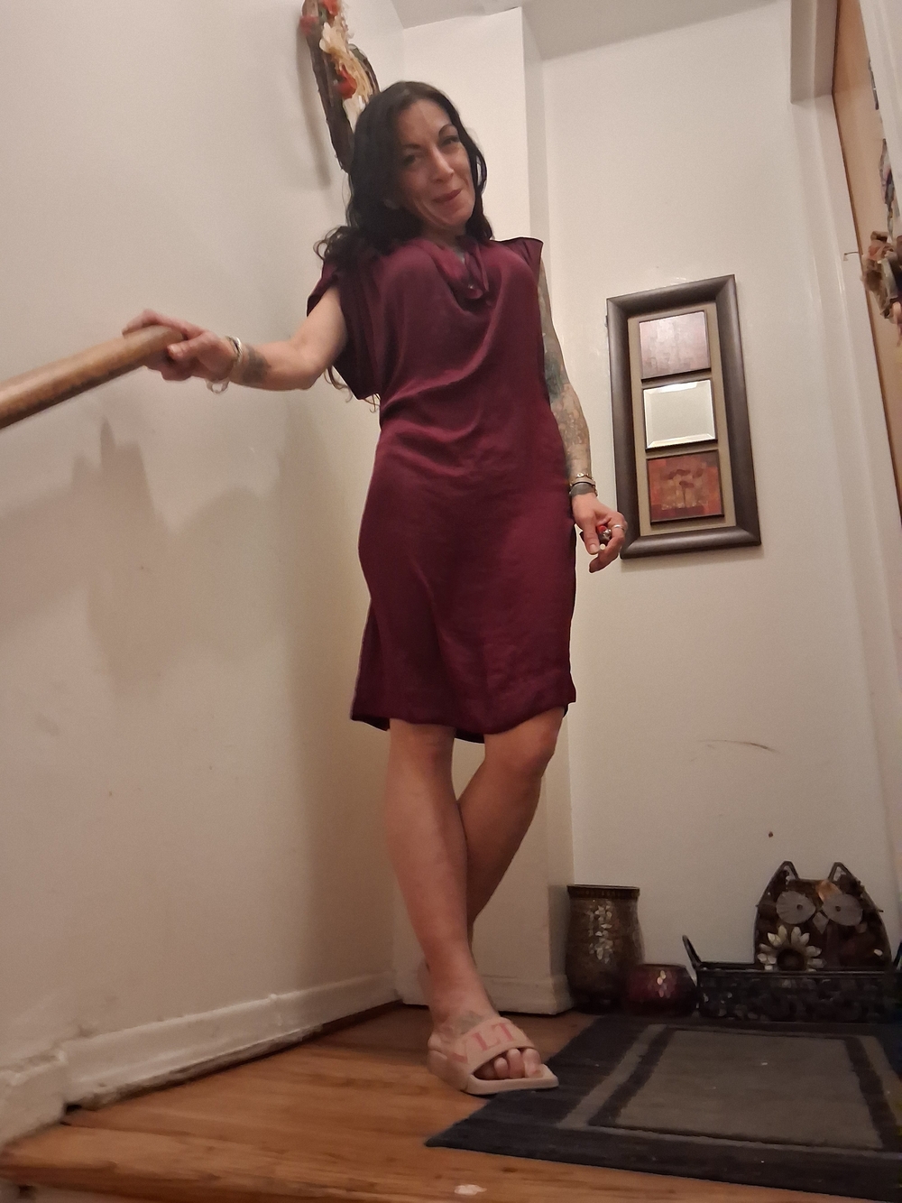 LANVIN PARIS Plum Short Sleeve Shift Dress S
